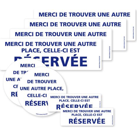 Planche de 8 autocollants Place de stationnement réservée . Autocollants dissuasifs pour stationnement interdit à coller sur les vitres de voiture. Mélange de 8 stickers place réservée