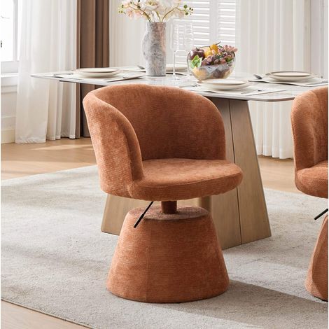 REDOM - Tabouret de bar pivotant réglable en hauteur, rotation 360°, dossier ergonomique, chenille orange (1/5)