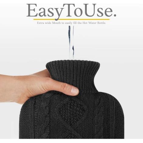 Bouillotte avec housse - Housse tricotée douce de qualité supérieure - Grande bouillotte 2l, bouillotte pour enfants, bouillotte p (1/4)