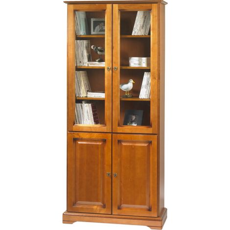 Bibliothèque 4 Portes Merisier 6 Niches 5 Tablettes L 82.4 H 182.2 P 33 cm (1/5)