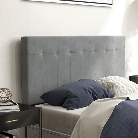 Tête de lit à hauteur réglable en 3 positions avec pieds métalliques Aspect velours pour 140x10x106/116/126 chambre cm Gris
