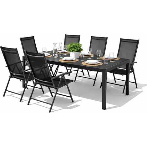 Gartengarnitur 7-teilig 150x90cm Anthrazit/Grau Non-Wood-M691892+6xM116001