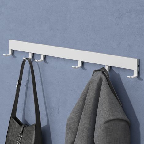 doporro Wandgarderobe aus Aluminium mit verschiebbaren Garderobenhaken, Garderobenleiste mit Kleiderhaken für Flur, Bad, Küche & Schlafzimmer, 60 cm, Matt weiß, Stalo-10 (1/5)