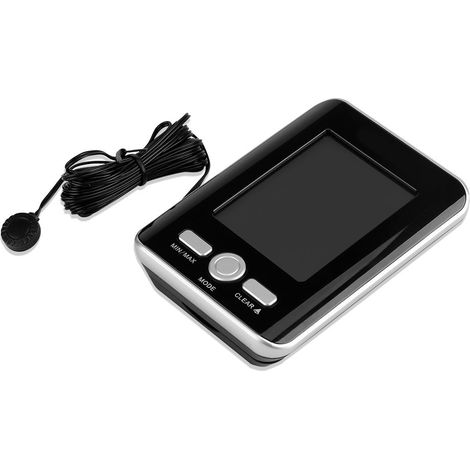 Horloge Thermomètre Digital BALDR LCD Intérieur Extérieur Sonde Filaire 3m Noir Affichage Heure Température Max/Min Alarme (1/5)