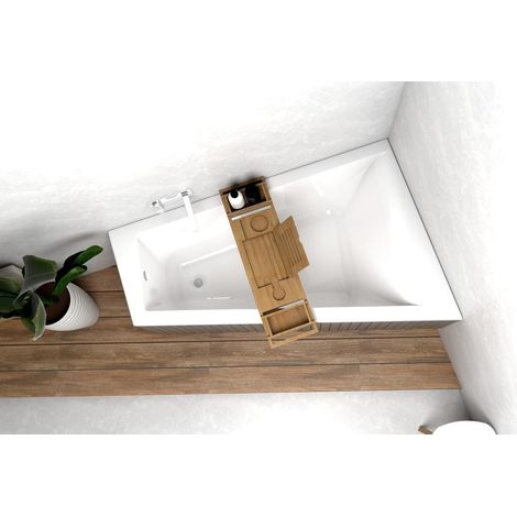 ECOLAM Baignoire trapéze Rita 150x100 cm  version droite  Planche en Bambou  Vidange automatique Alcaplast + Pieds et silicone (1/5)