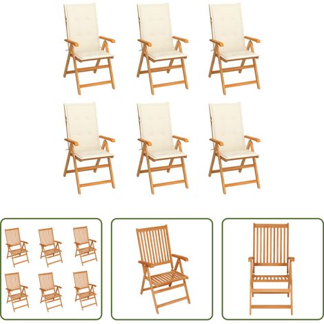Chaise de jardin teck - Chaises de jardin lot de 6 avec coussins crème Bois teck massif (1/5)