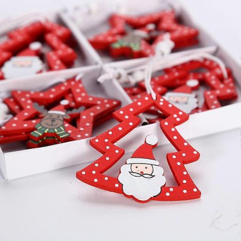 Lot de 12 pendentifs en bois en forme d'étoile à cinq branches pour décorations de Noël et fêtes. (1/4)