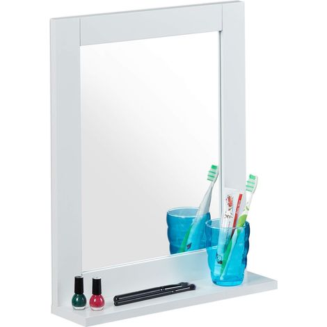 Miroir Mural, avec Rangement, Salle de Bain, Salon, entrée, carré, Moderne, MDF, 49x40x10 cm, Blanc (1/5)
