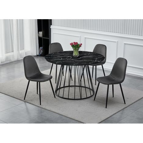 Deco In Paris – Table de salle à manger ronde 120cm – Effet marbre noir – Pied central en métal noir – Design contemporain (1/5)