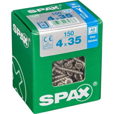 Juego de 150 tornillos SPAX de cabeza avellanada torx de acero inoxidable, Diam.4 mm x L.35 mm SPAX