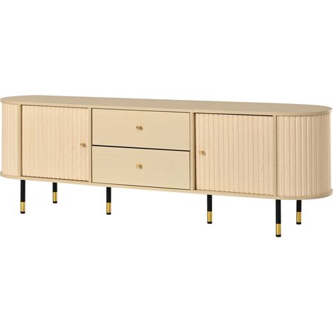 Mobile TV basso 180 x 40 x 58 cm in legno naturale, 2 cassetti e 2 ante scorrevoli (1/5)