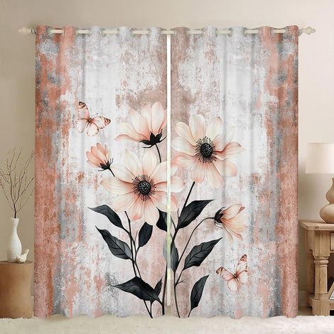 Rideau Occultant 140x260 cm Fleurs de Margarites D'Aquarelle, Rideau Peinture À l'huile Abstraite, Rideaux Voilage Ferme Rustique, Voilage Fenetre Ombre Orange Gris Blanc pour Chambre Salon - 140L X 2 (1/5)
