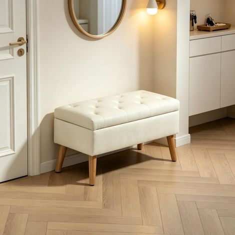 Tabouret rembourré moderne avec espace de rangement, assise confortable, banc à chaussures, pouvant servir de tabouret de lit (uniquement avec 1 tabouret rembourré). (1/5)
