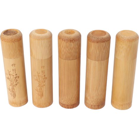 Set mit 5 Bambus-Reise-Teedosen, 12 cm, geeignet für Kaffee und Nüsse, 2 im Bambus-Design, 3 schlichte Ausführung (1/5)