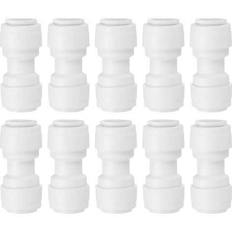 Straight Union Connector for Water Purifier 3/8" OD to 3/8" OD 10 Pieces Connecting Tube Fittings for RO/DI Reverse Osmosis Water Filter Plumbing System, White (1/5)