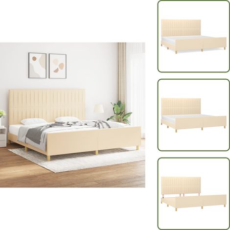 Bettgestell ohne Matratze Creme 200x200 cm Stoff - Bettgestell - Doppelbett - Cremefarbenes Bett - Lattenrost - Holzrahmen (1/5)