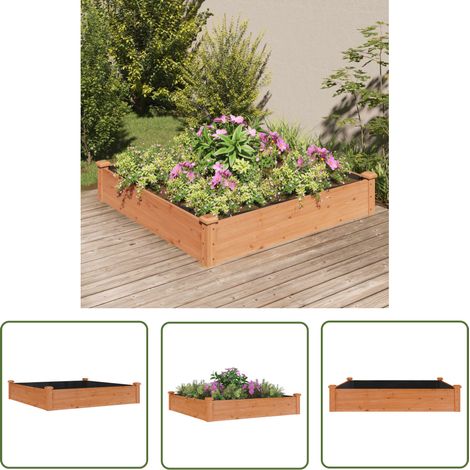 The Living Store Lit surélevé de jardin doublure 120x120x25 cm bois massif sapin - Lit Surélevé Jardin - Jardinière Bois - Bac Plantation - Potager Surélevé - Raised Garden Bed (1/5)