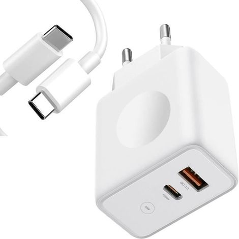 Chargeur Samsung 30 W double port, compatible PD 20 W, QC 3.0, câble USB-C inclus. (1/4)
