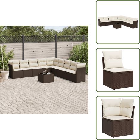 vidaXL Salon de jardin 10 pcs avec coussins marron résine tressée (1/5)