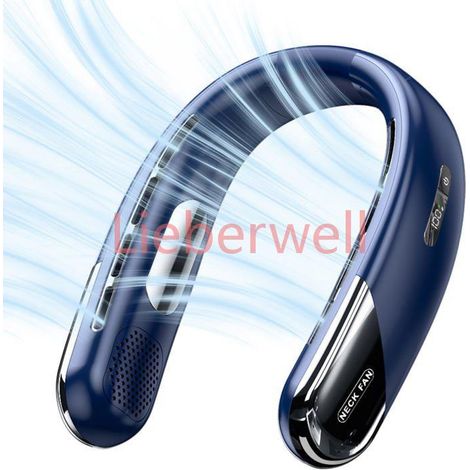 Ventilateur de cou sans pales, silencieux, 5 vitesses, rechargeable, pour voyage et sport,bleu (1/5)