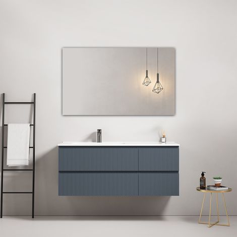 Mobile bagno sospeso cannettato 120 cm Blu Mare Lavabo a Sinistra in Ceramica Specchio Quadro - Fiji Paint (1/4)