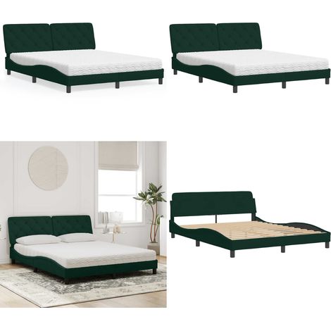 Bett mit Matratze Dunkelgrün 160x200 cm Samt - Samtbett - Matratze mit Schaumstoff (1/5)