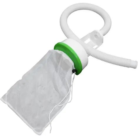 Ensemble épuisette de piscine avec sac en filet élastique pour le nettoyage de la piscine, comprenant un tuyau et un raccord, et un support pour les débris de piscine. (1/3)