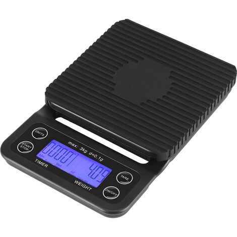 Digitale Küchenwaage, 3 kg Tragkraft, 0,1 g Genauigkeit, Filterkaffeewaage mit Timer, blau-violette Hintergrundbeleuchtung, professionelles Lebensmittelmessgerät (1/5)