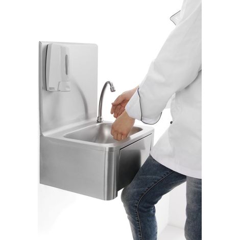 Berührungsloses, kniemontiertes Handwaschbecken aus Edelstahl - Hendi 810309 (1/3)