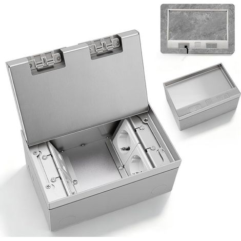 Recessed Floor Socket, 4000W 16A Concealed Recessed Floor Box, Multifunctional Waterproof Stainless Steel Floor Enclosure with 3 European Sockets and 2 RJ45 Ports for Kitchen, Living Room, Office (1/5)