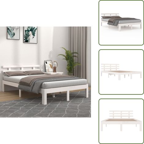 Cadre de lit sans matelas blanc bois massif 120x200 cm - Cadre De Lit - Lit Double - Lit En Bois - Bois Massif - Design Moderne (1/5)
