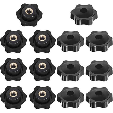 Ersandy 14 Pièces Bouton de Serrage Tête étoile, Étoile Tête Écrous De Serrage Bouton, Serrage Écrous Poignée Forme Étoile, Bouton De Serrage De Filetage, pour Machine-outil, Noire, M6, tête: 2 (1/4)