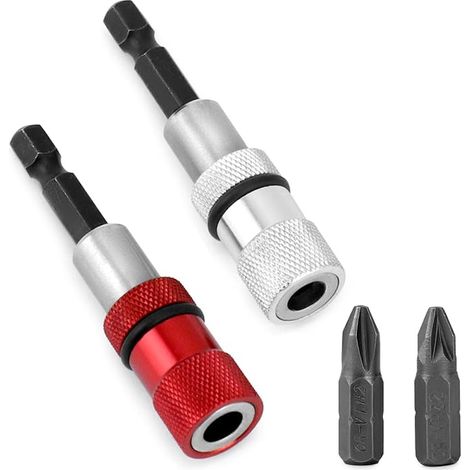 magnetic bit holders with depth stop, 1/4 inch hex shank, includes screwdriver bits (1/5)