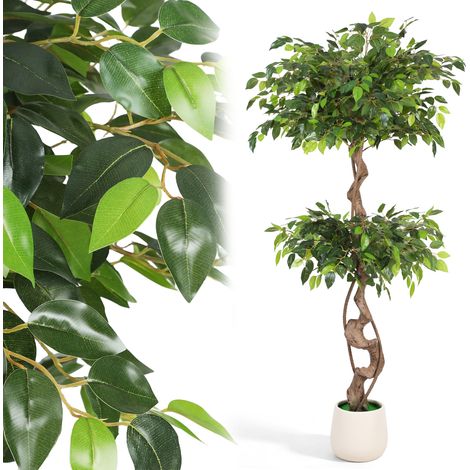 Jiubiaz Pianta artificiale Ficus 150 cm, tronco marrone, vaso bianco (1/5)