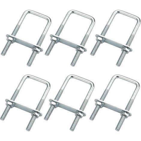 6 Pièces Boulons en U Carrés Acier M8 40 x 100 mm U-Bolts Avec Écrous et Plaque de Cadre, Bride et Étrier de Fixation pour Remorquage et Tuyaux (1/5)