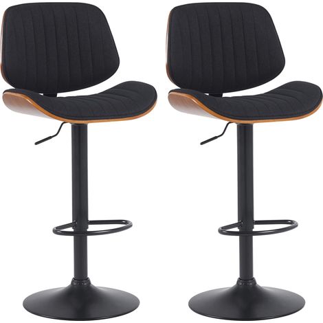 Lot de 2 tabourets de bar style rétro moderne assise en tissu noir bois noyer et cadre métal noir 100006701 (1/5)