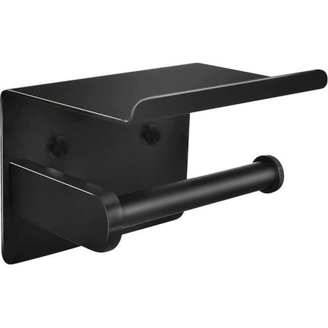Porte-Rouleau Papier Toilette Acier Inoxydable Noir avec Étagère (1/4)
