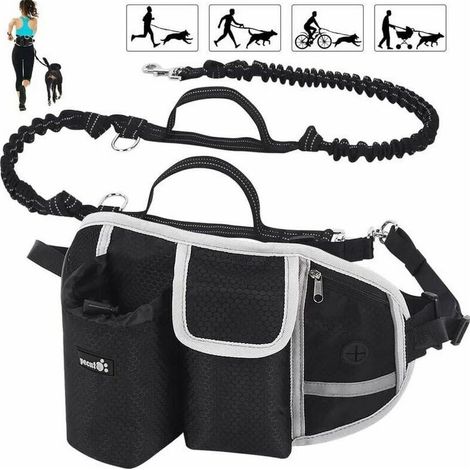 SABIR Laisse Chien Laisse Mains Libres Chien Jusqu'à 110kg Absorption de Choc, Confortable, Couture Réfléchissante, Idéal pour Course à Pied, Jogging et Marche (Noir) (1/5)