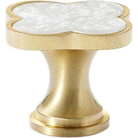 Poignée de meuble trèfle à quatre feuilles, un trou, style vintage, pour tiroir, porte ou placard, finition blanche brillante. (1/5)