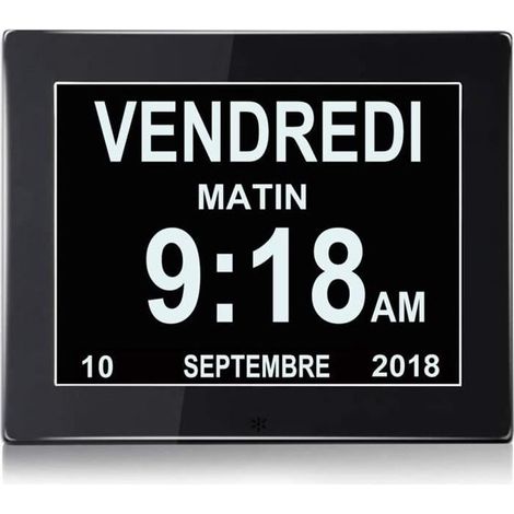 Horloge Calendrier Grande Police Alarme Auto Dimming Personnes Âgées Alzheimer Enfants NOIR (1/4)