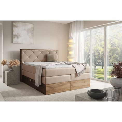 Boxspringbett Schlafzimmerbett NAVEL 200x200cm in Stoff Rouge Beige (1/5)