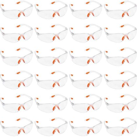 Lunettes de Protection Transparentes - Lot 24x Lunette de Protection Travail Bricolage Chantier Chimie Lycee - Surlunettes Verres Plastique Pont-de-Nez et Embouts Caoutchouc (1/4)