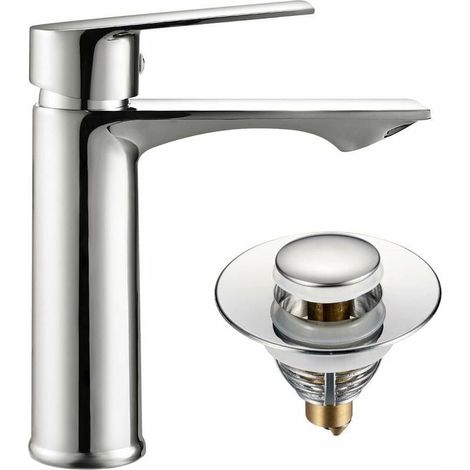 Robinet Lavabo - Mitigeur Chaud Froid À Levier Unique - Corps En Laiton Chromé - Avec Bonde - Pour Évier Salle De Bain - 1 Pièce (1/5)