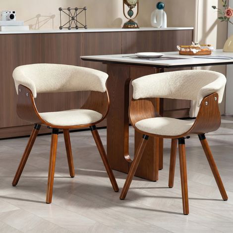 Ensemble de 2 chaises de salle à manger, chaises de cuisine rembourrées avec dossier incurvé et pieds en bois massif, beige (1/5)