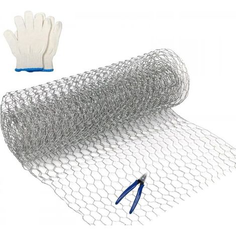 1 rouleau de treillis métallique léger galvanisé, utilisé pour la fabrication d'objets décoratifs et la protection des jardins, avec pinces et gants - 350 mm x 1 mètre