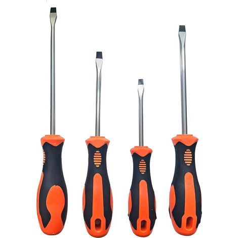 Set de tournevis à tête plate, poignée souple et ergonomique pour tournevis à tête plate standard ou de précision, 4 tailles, 5 x 75 mm, 6 x 100 mm, 6 x 125 mm, 6 x 150 mm