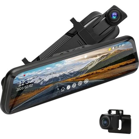 10'' Rückfahrkamera-Spiegel-Dashcam mit Kabelsatz, 24-Stunden-Parküberwachung Dashcam Auto-Rückspiegel 10'' Full HD 1080P Touchscreen 170° Weitwinkel-Nachtsicht-G-Sensor