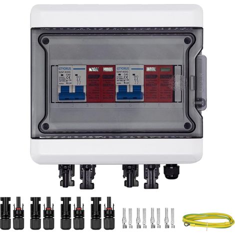 Boitier de Jonction Photovoltaïque Solaire, Protection Contre Les Surtensions DC Photovoltaïques, 2 String 500V PV DC Disjoncteur avec Fiche Solaire(2 in 2 out, 40A) (1/5)