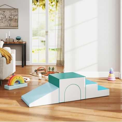 Set de bloques de espuma de 4 piezas, 150x50x39 cm, diseño combinable, espuma EPE, cuero sintético gris claro (1/5)