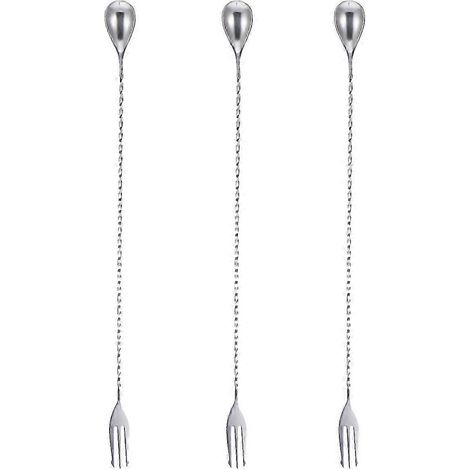 Ensemble de 3 cuillères à mélanger et remuer en acier inoxydable de 32 cm, à long manche, couleur argent GBW (1/3)